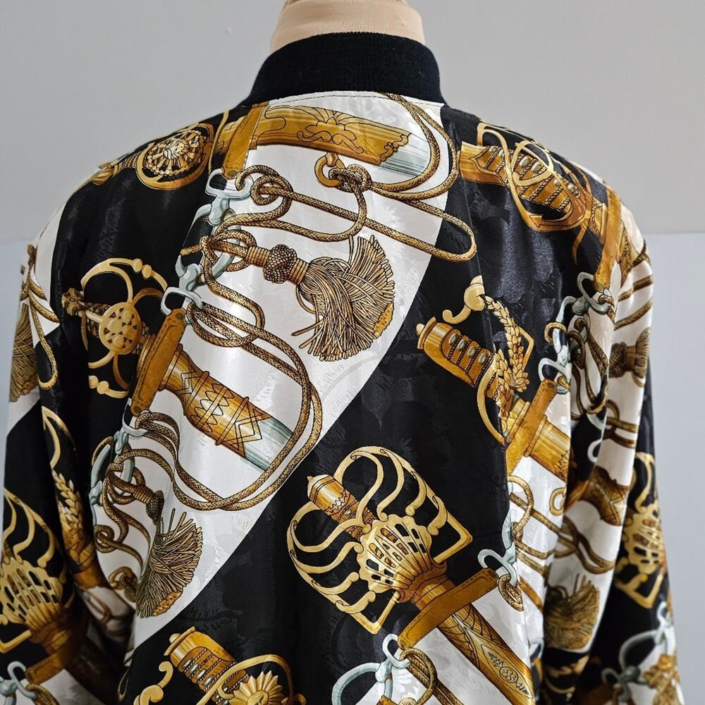 Vintage Silk Full Zip Y2K Lined Sword Graphic Jacket Momcore - Picture 6 of 11